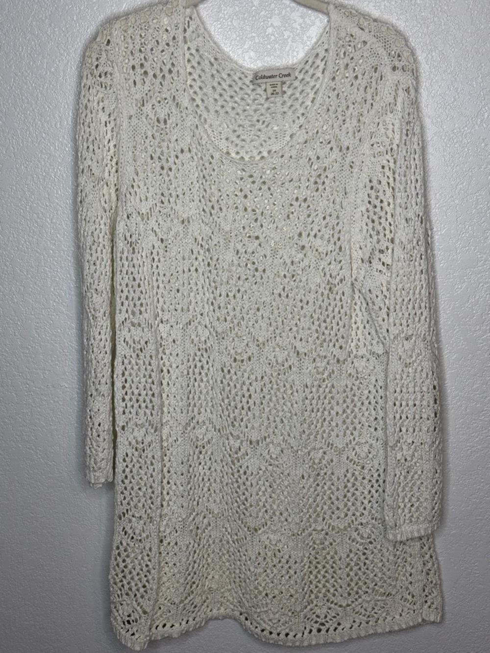 Coldwater Creek White Open Weave Boho Sweater Size 2X